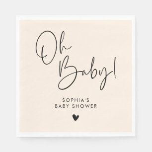 Beige Cream Oh Baby Modern Boho Baby Shower Napkins
