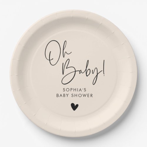 Beige Cream Oh Baby Modern Boho Baby Shower Paper Plates