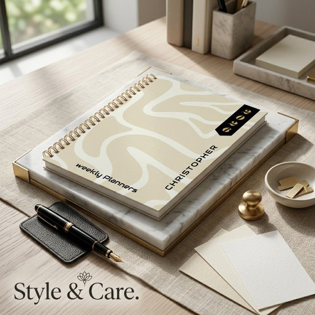 Beige Cream Organic Pattern with Custom Script Planner (Beige Cream Organic Pattern with Custom Script Planner)