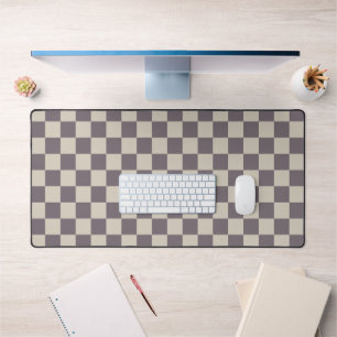 Beige Cream Patterns, Checkerboard Check Checkered Desk Mat