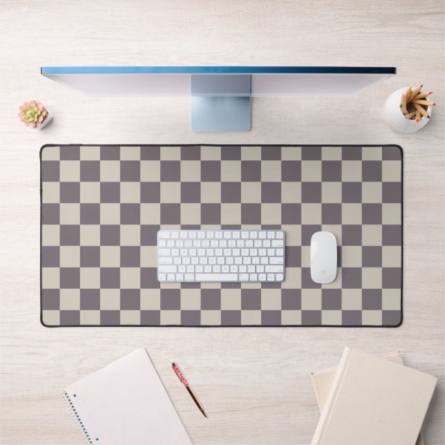 Beige Cream Patterns, Checkerboard Check Checkered Desk Mat (Office 1)