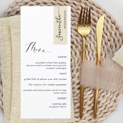 Beige Cream Personalized with Guest Name Elegant Menu