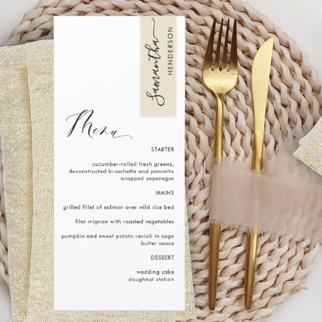 Beige Cream Personalized with Guest Name Elegant Menu (Creator Uploaded)