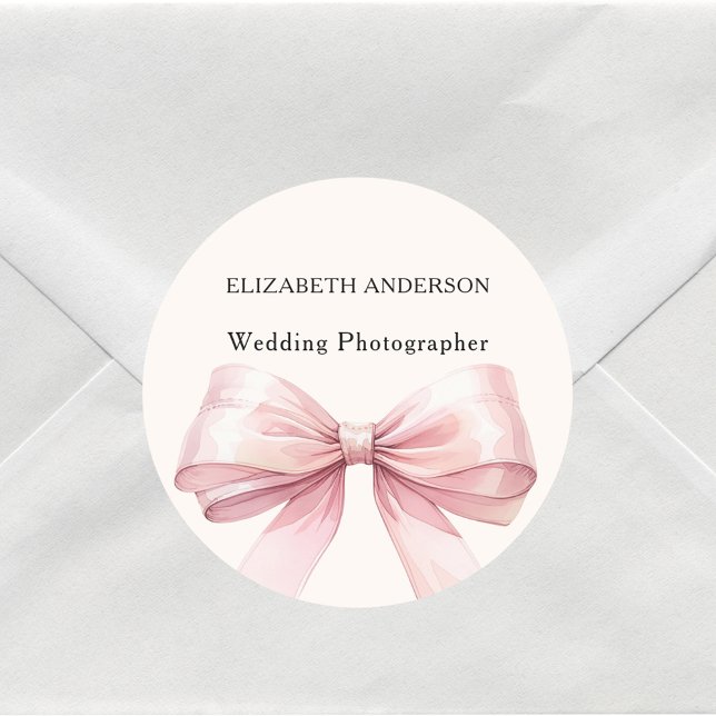 Beige cream pink  bow business classic round sticker (Creator Uploaded)