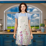 Beige cream pink purple wildflowers name apron<br><div class="desc">A beige,  cream colored background. Decorated with watercolored pink and purple wildflowers and bees.</div>