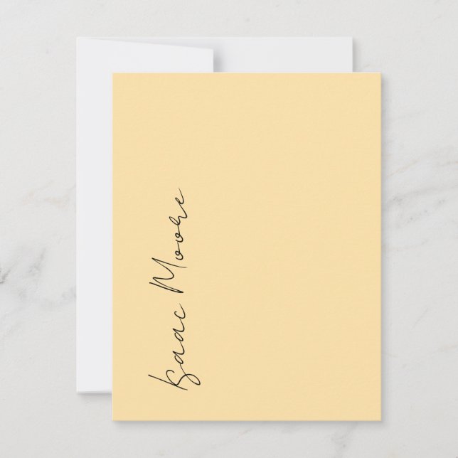 Beige Cream Plain Elegant Script Calligraphy Name Note Card (Front)
