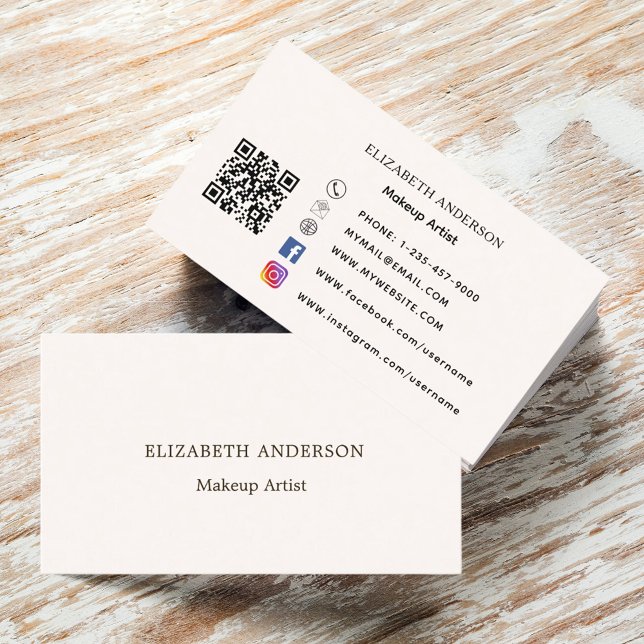 Beige cream qr code social media business card (Creator Uploaded)
