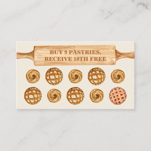 Beige Cream Rolling Pin Bakery Cookies Loyalty Business Card