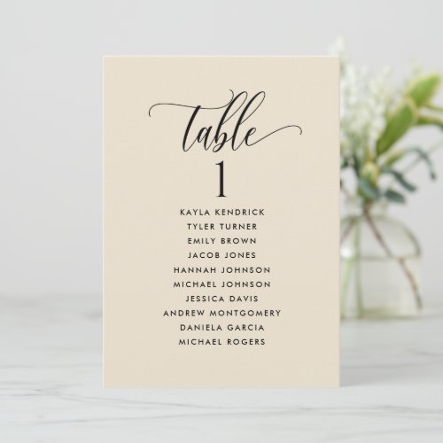 Beige Cream Seating Plan Cards with Guest Names 