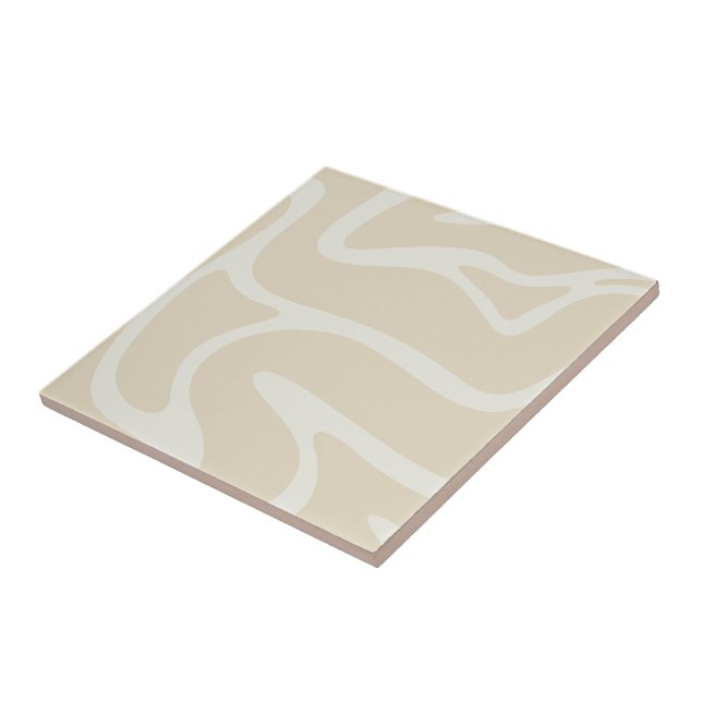Beige Cream Simple Organic Pattern Ceramic Tile (Side)