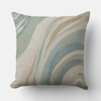 Beige Cream Teal Blue Green Waves Throw Pillow