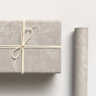 Beige & Cream Tonal Botanical Flower Line Art Wrapping Paper Sheets