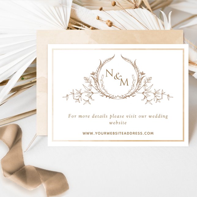 Beige Cream Watercolor Monogram Wedding Website Enclosure Card (Creator Uploaded)