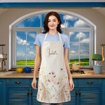 Beige cream watercolor wildflowers pink boho apron<br><div class="desc">A boho style apron. A beige,  cream colored background. Decorated with watercolored pink wildflowers and bees. Personalize and add your name.</div>