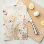 Beige cream watercolor wildflowers pink boho kitchen towel<br><div class="desc">A boho style apron. A beige,  cream colored background. Decorated with watercolored pink wildflowers and bees. Personalize and add your name.</div>