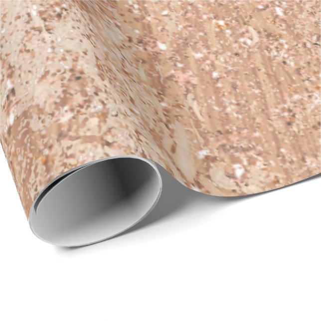 Beige Creamy Rose Gold Glitter Marble Stone Lux Wrapping Paper (Roll Corner)