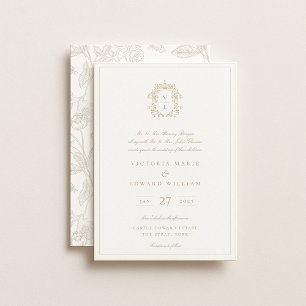 Beige Crest Monogram Wedding Invitation