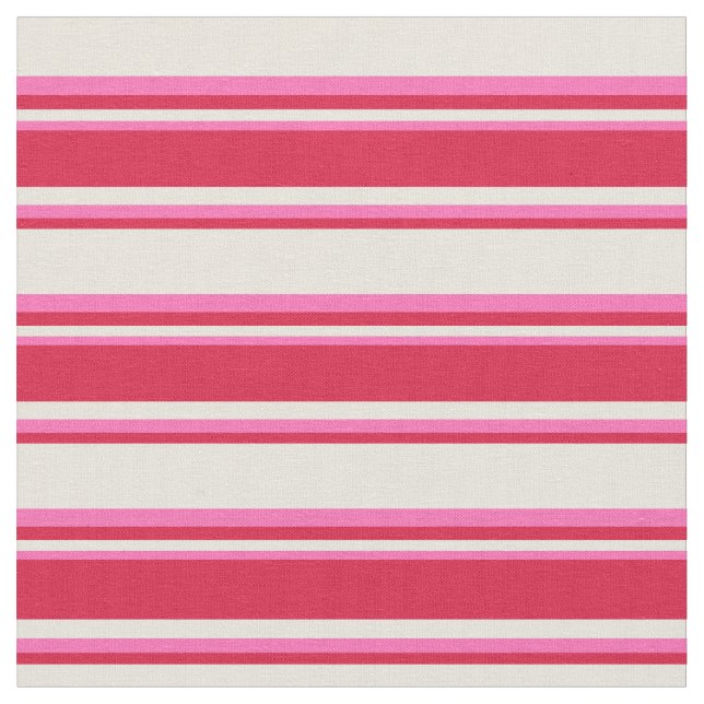 Beige, Crimson & Hot Pink Stripes/Lines Pattern Fabric (Close Up)