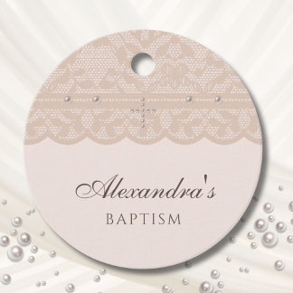 Beige Cross Christian Baptism Thank You  Favor Tags
