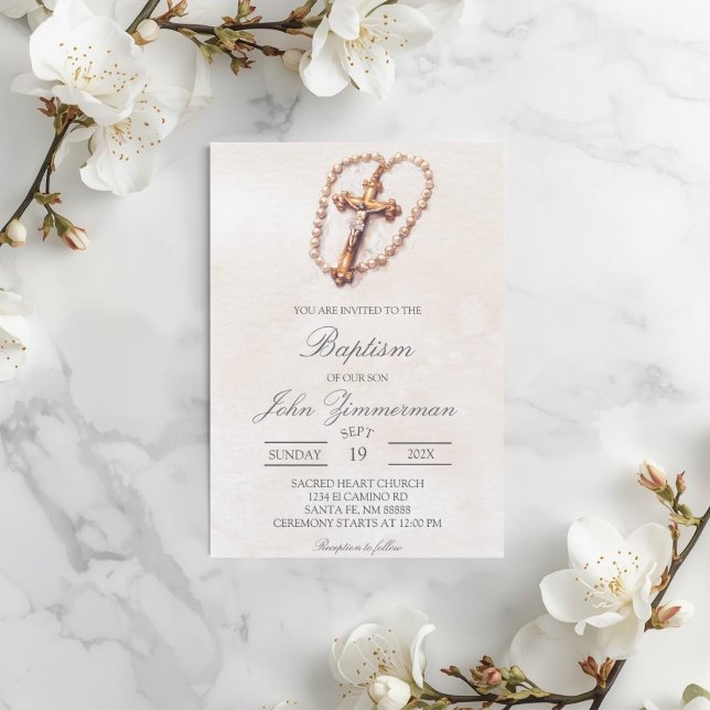 Beige Crucifix  baptism Invitation (Creator Uploaded)