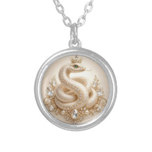 Beige Crystal Snake Crown Pendant Art