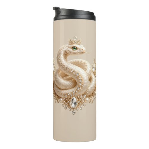 Beige Crystal Snake Crown Pendant Art Thermal Tumbler