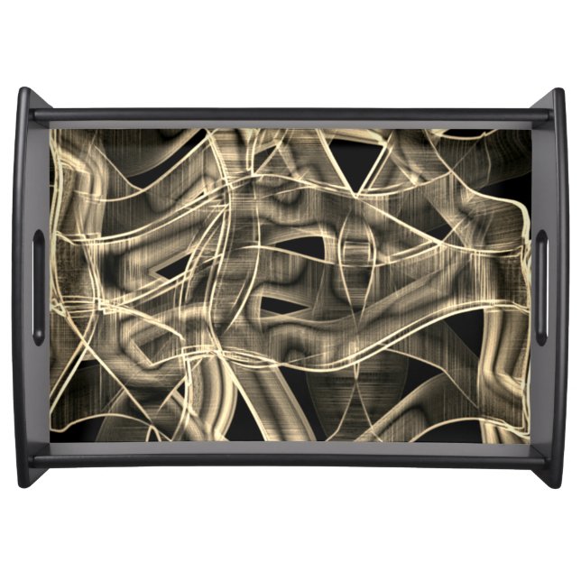 Beige curved ribbons, contrasted by embossed lines serving tray (Front)