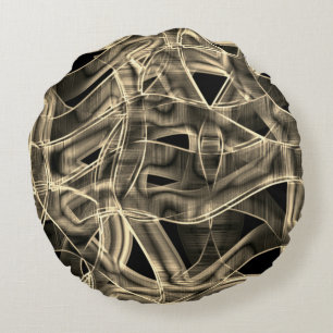 Beige curved ribbons, contrasted relief lines round pillow