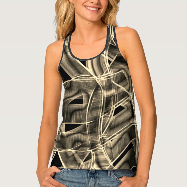 Beige curved ribbons, striking the embossed lines tank top (Front)