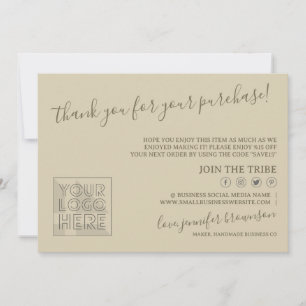 Beige Custom logo QR code Candle Care Instructions Thank You Card
