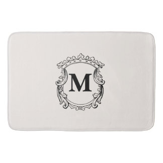 Beige Custom Monogram Crest Bath Mat