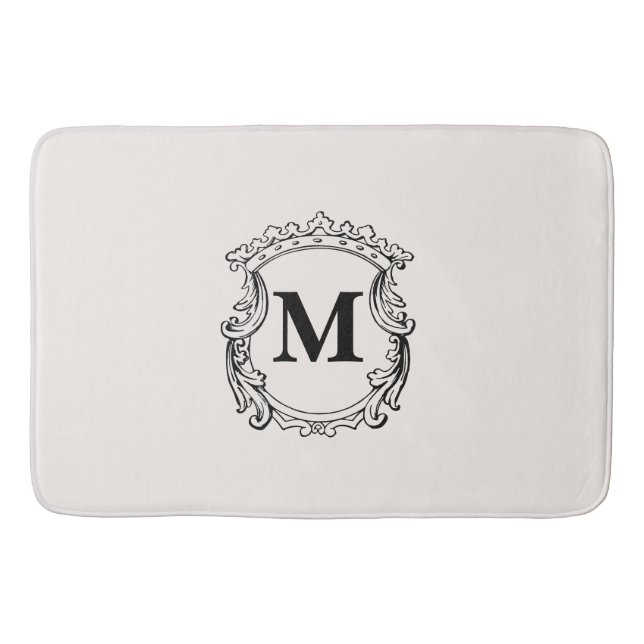 Beige Custom Monogram Crest Bath Mat (Front)