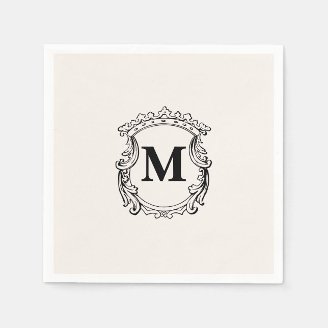 Beige Custom Monogram Crest Napkins (Front)
