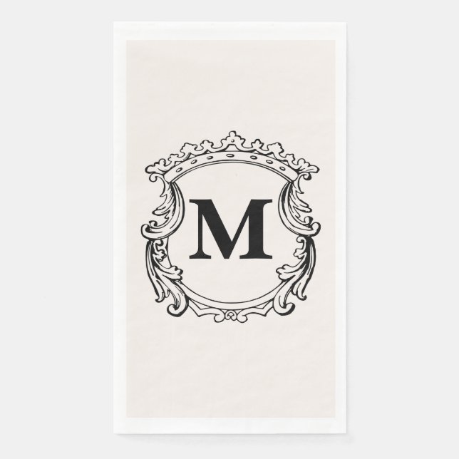 Beige Custom Monogram Crest Paper Guest Towels (Front)