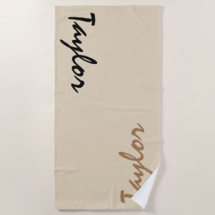 Beige Custom Name Personalized Beach Towel