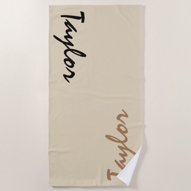 Beige Custom Name Personalized Beach Towel (Front)