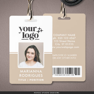 Beige Custom Security Logo Photo Barcode Employee Badge
