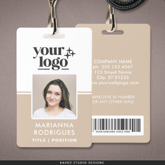 Beige Custom Security Logo Photo Barcode Employee Badge