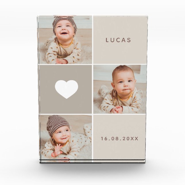 Beige Cute Baby Photo Collage Photo Block (Front)