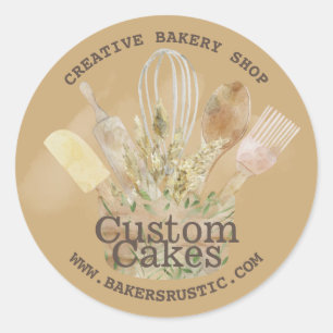 Beige Cute Bakery pastry patisserie chef Classic Round Sticker
