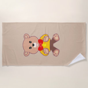 Beige Cute Bowtie Teddy Bear  Beach Towel