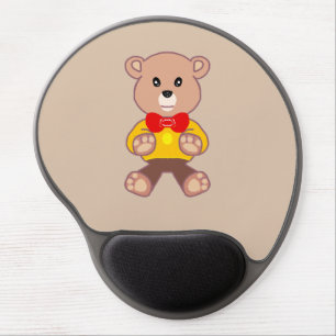 Beige Cute Bowtie Teddy Bear Gel Mousepad