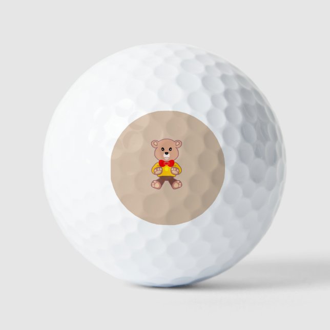 Beige Cute Bowtie Teddy Bear  Golf Balls (Front)