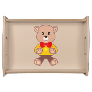 Beige Cute Bowtie Teddy Bear serving tray