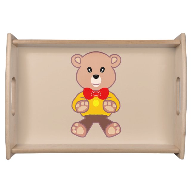 Beige Cute Bowtie Teddy Bear serving tray (Front)