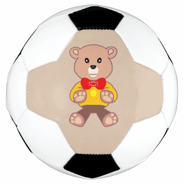 Beige Cute Bowtie Teddy Bear Soccer Ball (Front)