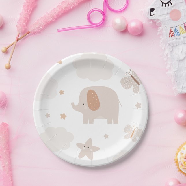 Beige Cute Elephant  Paper Plates (Creator Uploaded)