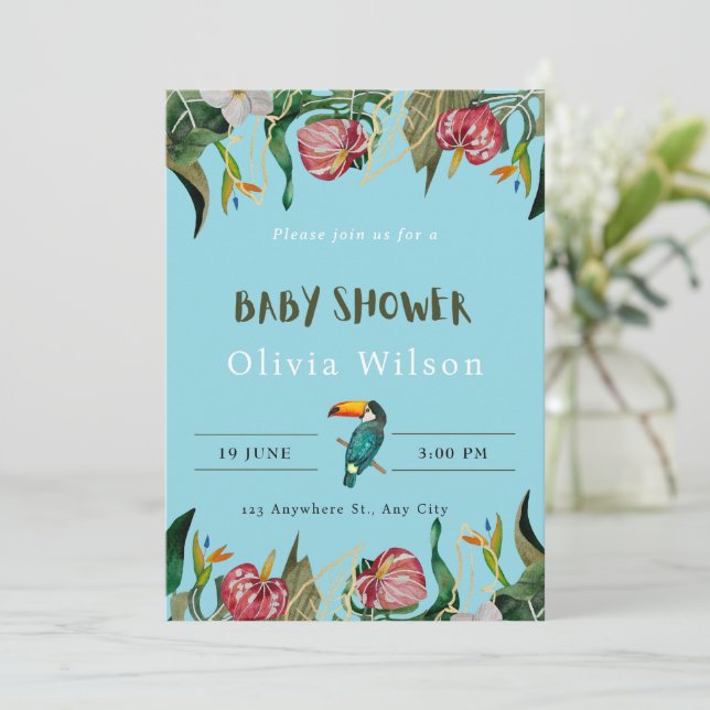 Beige Cute Floral Baby Shower Invitation (Standing Front)
