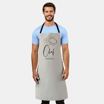 Beige Cute Hat And Script Personalized Chef Apron by TintAndBeyond at Zazzle