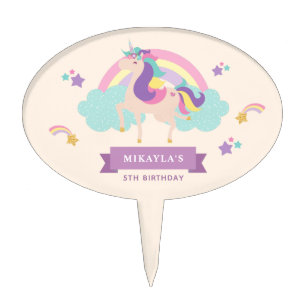 Beige Cute Rainbow Unicorn Cake Pick